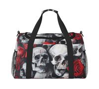 Borsone da viaggio con stampa di teschio e rosa rossa, ampio spazio, 50 x 33 x 25,9 cm, elegante borsa per palestra
