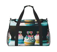Borsone da viaggio con stampa di torte di buon compleanno, grande capacità, elegante borsa da fine settimana per attività all'aperto