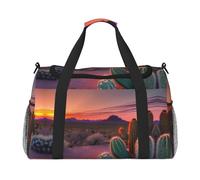Borsone da viaggio con stampa di tramonto nel deserto di cactus, borsa da viaggio per donna e uomo, borsa da palestra, Nero , Taglia unica