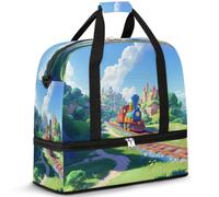 Borsone da viaggio con stampa di treno dei cartoni animati per donne e uomini borse per la notte per il fine settimana pieghevole bagnato separato 47 L Tote Bag per sport palestra yoga, Colore, 47 L,