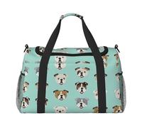 Borsone da viaggio con stampa di volti di bulldog inglese, borsa da viaggio di grande capacità, borsa da viaggio elegante e funzionale, nero, Taglia unica