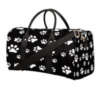 Borsone da viaggio con stampa di zampa di cane, borsa sportiva nera, borsa da palestra pieghevole, borsa da viaggio per la notte, borsa da viaggio per donne e uomini, Stampa zampa di cane., 17.4(L) x