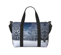Borsone da viaggio con stampa invernale con neve che cade nel parco, borsone da allenamento, borsa a tracolla per la notte, borsa da weekender, per donne e uomini, nero, Taglia unica