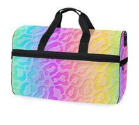 Borsone da viaggio con stampa leopardata arcobaleno con ghepardo animale, per uomini, donne, ragazzi, ragazze, adolescenti, borsa sportiva oversize con scomparto per scarpe durante la notte, fine