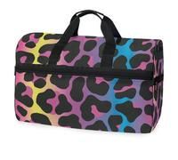 Borsone da viaggio con stampa leopardata arcobaleno sfumato per uomini, donne, ragazzi e adolescenti, borsa sportiva oversize con scomparto per scarpe, per la notte, il fine settimana, yoga,