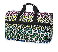 Borsone da viaggio con stampa leopardata con ghepardo arcobaleno, per uomini, donne, ragazzi, ragazze, adolescenti, borsa sportiva oversize con scomparto per scarpe, per la notte, il fine settimana,