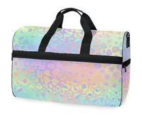 Borsone da viaggio con stampa leopardata con ghepardo arcobaleno sfumato per uomini, donne, ragazzi, ragazze, adolescenti, borsa sportiva oversize con scomparto per scarpe, per la notte, il fine