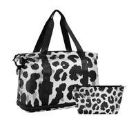 Borsone da viaggio con stampa leopardata nera con tasca bagnata, cinturino regolabile, borsone sportivo da palestra, set da 2 pezzi, per uomini e donne