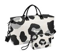 Borsone da viaggio con stampa leopardata nera e bianca, borsa da viaggio per la notte, borsa da allenamento con borsa da toilette per yoga multifunzionale