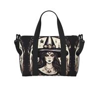 Borsone da viaggio con stampa magica stregoneria bohémien, borsone da allenamento, borsa a tracolla per la notte, borsa da weekender, per donne e uomini, nero, Taglia unica