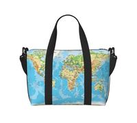 Borsone da viaggio con stampa mappa del mondo, weekender per donne, borsa leggera da portare a mano, borsa per oggetti personali, Nero , Taglia unica
