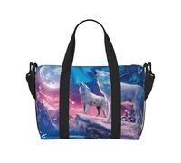 Borsone da viaggio con stampa moderna a pois rosa, grigio, bianco, per uomo e donna, grande borsa da palestra resistente all'acqua, borsa da weekend, borsone con tracolla, Lupo Howling, One Size