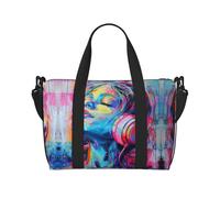 Borsone da viaggio con stampa musicale, weekender per le donne,Borsa da trasporto leggera,Borsa per oggetti personali, Nero , Taglia unica