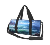 Borsone da viaggio con stampa paesaggio blu marino, borsa da palestra pieghevole per il fine settimana di notte da donna, grande borsa da cabina per sport e viaggi, Nero , Taglia unica