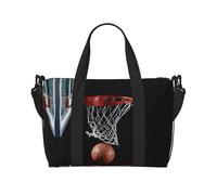 Borsone da viaggio con stampa pallacanestro Weekender per le donne,Borsa leggera da trasporto,Borsa per oggetti personali, Nero , Taglia unica