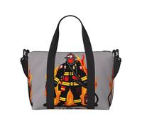 Borsone da viaggio con stampa pompiere vigile del fuoco, borsone da allenamento, borsa a tracolla per la notte, borsa da fine settimana per donne e uomini, nero, Taglia unica