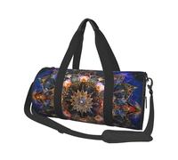 Borsone da viaggio con stampa retrò a forma di sirena, grande, pieghevole, rotondo, con tracolla regolabile, per weekender, pernottamento, volo, ospedale e sport, Mandala Rettangolo Art, One Size