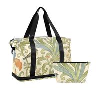 Borsone da viaggio con stampa retrò Iris Bird William Morris, beige, con tasca bagnata, tracolla regolabile, borsa da palestra per allenamento, grande capacità, per uomini e donne