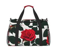 Borsone da viaggio con stampa rustica con rose rosse, ampio spazio, 50 x 33 x 25,9 cm, elegante borsa per palestra