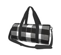 Borsone da viaggio con stampa scozzese nera e bianca, borsa pieghevole da palestra per il fine settimana durante la notte, borsa da donna, grande borsa da cabina per sport e viaggi, Nero , Taglia