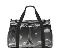 Borsone da viaggio con stampa Torre Eiffel e nuvole, per viaggi, donne, uomini, palestra, bagaglio a mano, Nero , Taglia unica