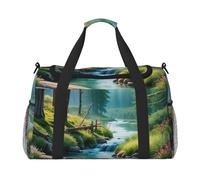 Borsone da viaggio con stampa Whispering Waters per uomini e donne, borsa da viaggio pieghevole e spaziosa borsa da viaggio per riporre articoli da toeletta, articoli personali, nero, L, Nero , L