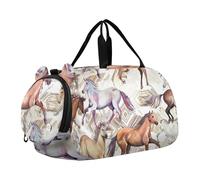 Borsone da viaggio con stampa zebra arcobaleno glitterato per ragazzi borsone da viaggio per la notte Weekender Duffle Bag per viaggio Tote Dance Duffle Bag, Stampa animali Running Horses, classico
