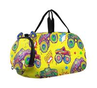 Borsone da viaggio con stampa zebra arcobaleno glitterato per ragazzi borsone da viaggio per la notte Weekender Duffle Bag per viaggio Tote Dance Duffle Bag, Colorato Monster Trucks giallo, classico
