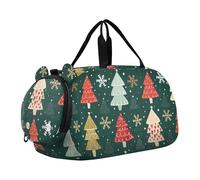 Borsone da viaggio con stampa zebra arcobaleno glitterato per ragazzi borsone da viaggio per la notte Weekender Duffle Bag per viaggio Tote Dance Duffle Bag, Alberi di Natale fiocco di neve verde