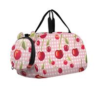 Borsone da viaggio con stampa zebra arcobaleno glitterato per ragazzi borsone da viaggio per la notte Weekender Duffle Bag per viaggio Tote Dance Duffle Bag, Rosso Ciliegie Rosa a quadretti, classico