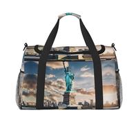 Borsone da viaggio con statua della libertà a New York, con cerniere e manici, grande borsone pieghevole per vacanze in famiglia, Nero , Taglia unica