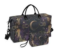 Borsone da viaggio con tarocchi gotici neri e oro astrologia durante la notte, borsa sportiva da palestra con borsa da toilette per allenamento pieghevole