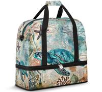 Borsone da viaggio con tartaruga oceanica e stella marina per donne e uomini, tartaruga marina da spiaggia, pieghevole, borsa da palestra per fine settimana e pernottamento, borsa da cabina con