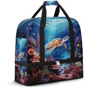 Borsone da viaggio con tartaruga oceanica per donne e uomini, con pesci tropicali marini, pieghevole, borsa da palestra per il fine settimana e la notte, borsa da cabina con scomparto per scarpe