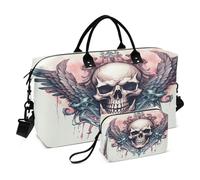 Borsone da viaggio con teschio, borsa da palestra, testa di teschio con ali, borse da fine settimana da donna con borsa da toeletta borsa da viaggio borsa da nuoto, Multi 86, Taglia unica