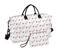 Borsone da viaggio con testo disegnato a mano, set da 2 pezzi, per palestra, sport, con borsa da toilette per trekking e trekking, Amore di testo disegnato a mano, 1 Size