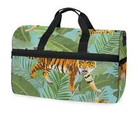Borsone da viaggio con tigre e foglie di palma, per uomini, donne, ragazzi, ragazze, adolescenti, borsa sportiva oversize con scomparto per scarpe, per la notte, il fine settimana, yoga, allenamento,