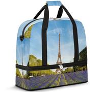 Borsone da viaggio con Torre Eiffel color lavanda, per donne e uomini, Torre Eiffel, per il fine settimana, per il fine settimana, pieghevole, separato, 47 l, per sport, palestra, yoga, Colore, 47 L,