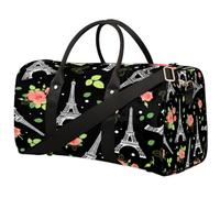 Borsone da viaggio con Torre Eiffel di Parigi, borsa da palestra con fiori di rosa, borsa da palestra pieghevole, borsa per la notte, borsa da viaggio per donne e uomini, Torre Eiffel di Parigi.,