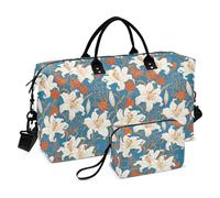 Borsone da viaggio con tracolla regolabile per escursioni, grande capacità, motivo geometrico piatto giglio colorato, Piatto Geometrico Modello Giglio Colorato