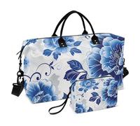 Borsone da viaggio con tracolla regolabile per viaggi d'affari, pieghevole, stile cinese, gioielli in giada, fiore blu