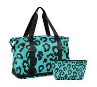 Borsone da viaggio con tracolla regolabile per yoga, set da 2 pezzi, motivo leopardato, leopardo verde acqua nero, 1 size