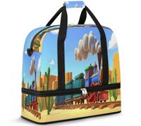 Borsone da viaggio con treno dei cartoni animati per donne e uomini borse da notte per il fine settimana pieghevole bagnato separato 47 L Tote Bag per sport palestra yoga, Colore, 47 L, Organizer per