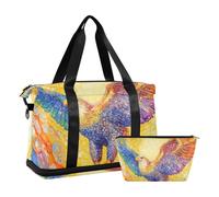 Borsone da viaggio con uccellino giallo e blu Spread Its Wings Borsa a tracolla Weekender Pernottamento Borsa da viaggio impermeabile per viaggio, uccello giallo e blu allargò le ali, 1 size