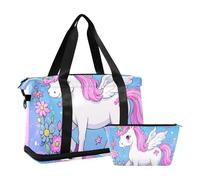 Borsone da viaggio con unicorni arcobaleno bianchi cartoni animati carino borsa da viaggio borsa da viaggio con borsa da toilette per viaggi di lavoro multifunzionale, Unicorni arcobaleno bianco