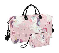 Borsone da viaggio con unicorni di pesca carini cartoni animati grande borsa da viaggio borsa sportiva da palestra con borsa da toilette per escursionismo set da 2 pezzi, Cartone animato carino Pesca