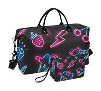 Borsone da viaggio con unicorni fluorescenti colorati al neon per il fine settimana con borsa da toeletta per lo sport, set da 2 pezzi, Unicorni neon colorati fluorescenti, 1 size