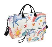Borsone da viaggio, con unicorni magici, arcobaleni, acquerelli, borsa da palestra con borsa portaoggetti, borsa per la notte, per uomini e donne, viaggi, sport, yoga, Multicolore, Taglia unica