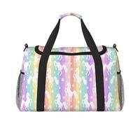 Borsone da viaggio con unicorni su strisce colorate, grande, pieghevole, impermeabile, per la notte, spiaggia, piscina, sport, palestra