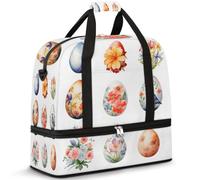 Borsone da viaggio con uova di Pasqua con fiori ad acquerello per donne e uomini borse per la notte per il fine settimana pieghevole separato bagnato borsa da 47 litri per sport palestra yoga, Colore,